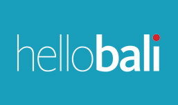 the word hellobali with the blue color background