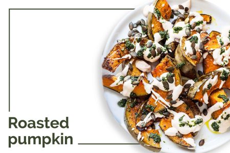 Tasty roasted pumpkin in white plate offered by Cuca Bali