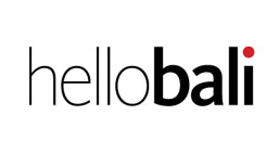 The word Hello Bali in black and red